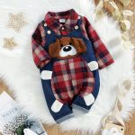 ODASIRA Baby Boy Clothes Infant Outfits Long Sleeve Plaid Bodysuit Romper + Jeans Overalls Jumpsuit Pants Sets - Image 2